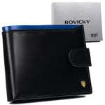 Skórzany portfel męski składany czarno-niebieski — Rovicky N992L-RVT