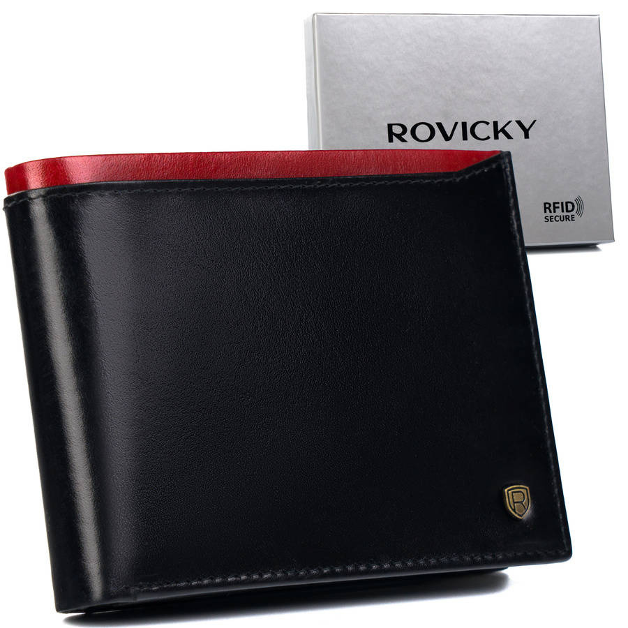 Czarno-czerwony poziomy portfel męski Rovicky N992-RVT