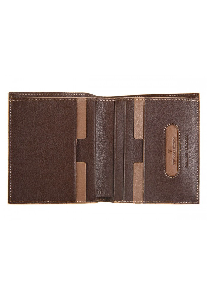 Portfel Vip Collection Firenze 171 ze skóry naturalnej otwarty, z przegródkami na karty i brązowym wnętrzem