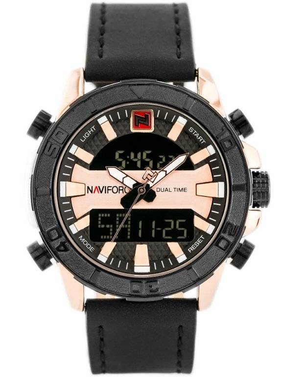 Czarny z różowym złotem zegarek męski Naviforce NF9114 - zegarek z przodu na białym tle