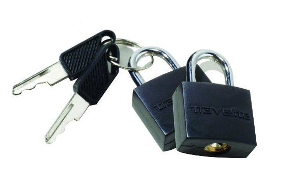 Czarna kłódka do bagażu Travelite Accessories z metalowym kabłąkiem i kluczykami na kółku