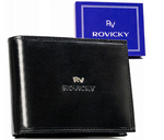 Klasyczny duży skórzany portfel męski czarny - Rovicky RV-70616-BCA