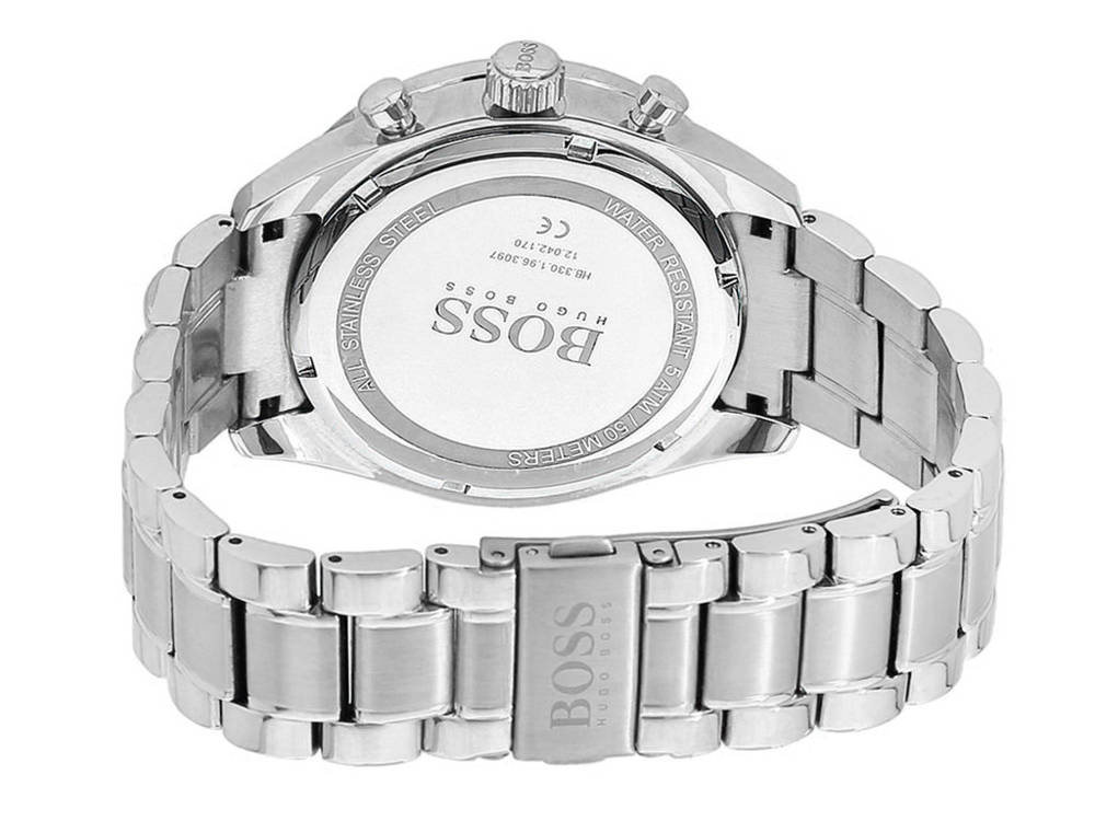 Srebrny zegarek męski Hugo Boss 1513630 - tył koperty i bransoleta