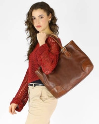 Skórzana torebka damska do ręki kuferek brązowy - MARCO MAZZINI 419b