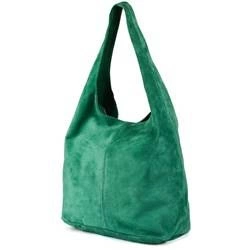 Skórzana torebka damska na ramię zielona-ludwik zamszowa Vera Pelle U35