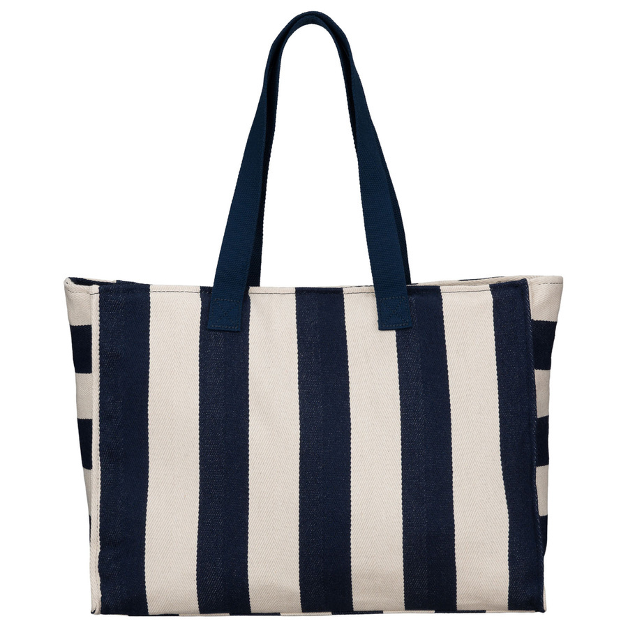 Torba z poliestru damska Peterson JK6-09 shopper A4 biało-granatowa w paski - stylizacja codzienna