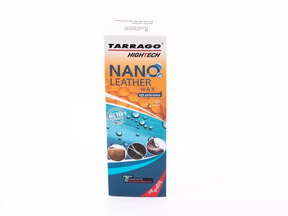 Krem z woskiem do skór gładkich Tarrago bezbarwny - pudełko Nano Leather Wax z przodu