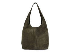 Skórzana torebka damska worek zamszowy khaki - Vera Pelle U35