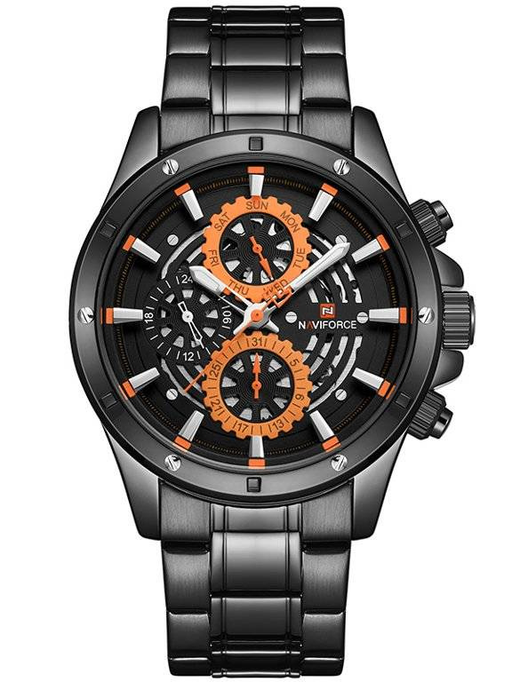 Czarny zegarek męski Naviforce NF9149 - zegarek z przodu na białym tle