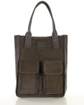 Skórzana torebka damska zamszowa shopper bag ciemnobrązowa - Marco Mazzini s131cc