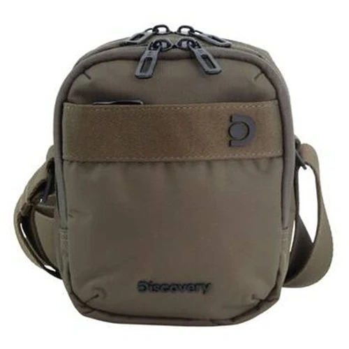 Saszetka Discovery Downtown 911 khaki z przodu, z dwoma suwakami u góry i logo Discovery
