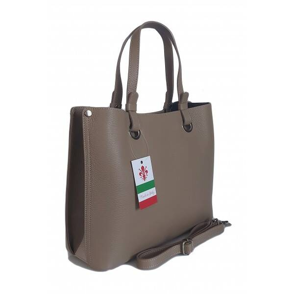 Torebka skórzana damska Vera Pelle VOM65T shopper bag A4 beżowa - detale i wykończenie skóry
