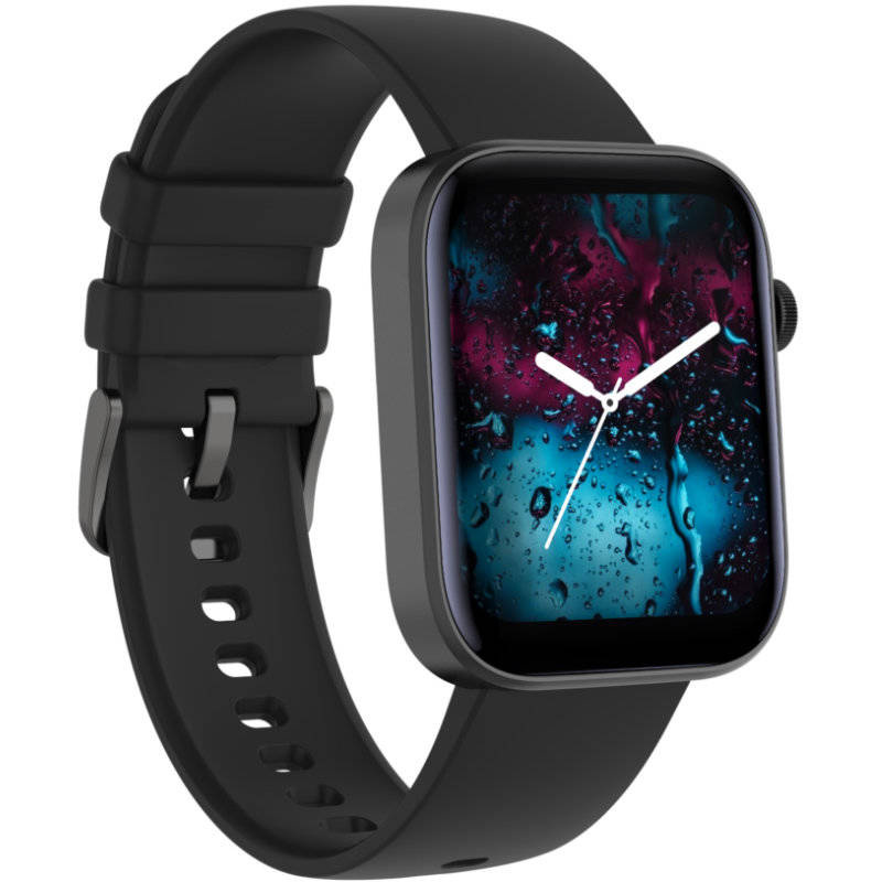 Czarny smartwatch damski Rubicon RNCE97 - pod kątem z drugiej strony, tarcza wskazówkowa