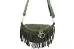 Saszetka ze skóry naturalnej crossbody damska Barberini's 973-38 nerka z frędzlami zielona