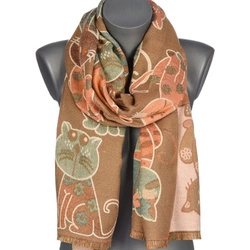 Szalik bamski bawełniany w koty ciepły dwustronny beżowy AX-127-8