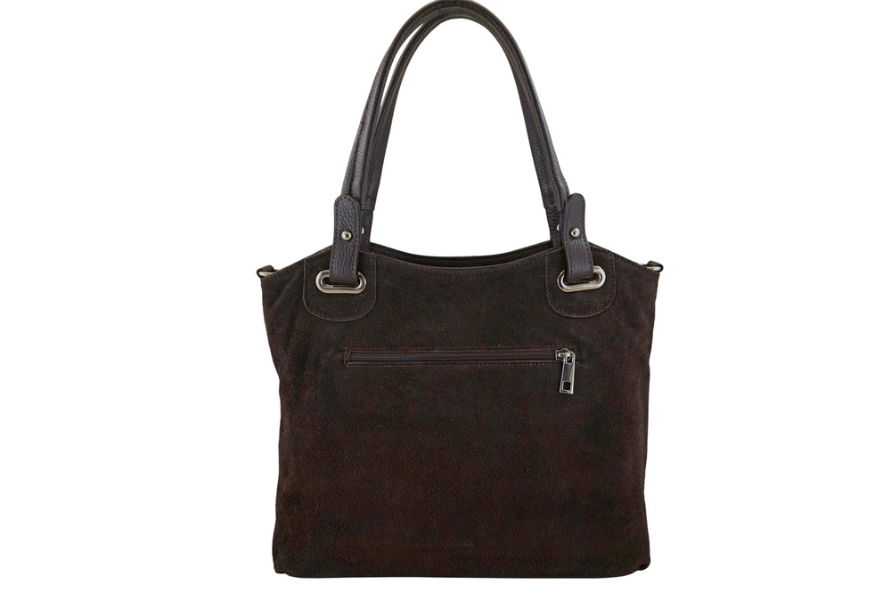 Torebka ze skóry naturalnej i zamszu damska Barberini's 982/1-11 shopper A4 ciemnobrązowa - cecha produktu