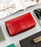 Skórzany portfel damski czerwony pionowy podwójny — Peterson PTN RD-42-GCL