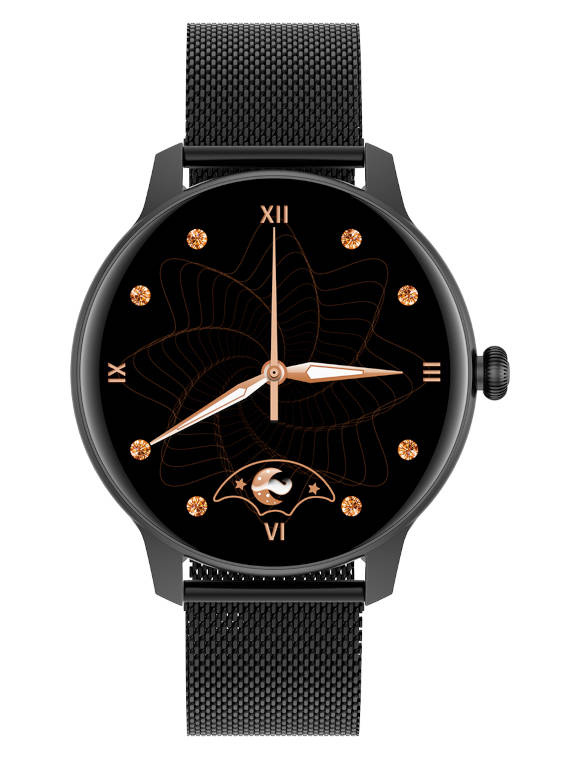 Czarny smartwatch damski G. Rossi SW020-2 - smartwatch z przodu z tarczą wskazówkową