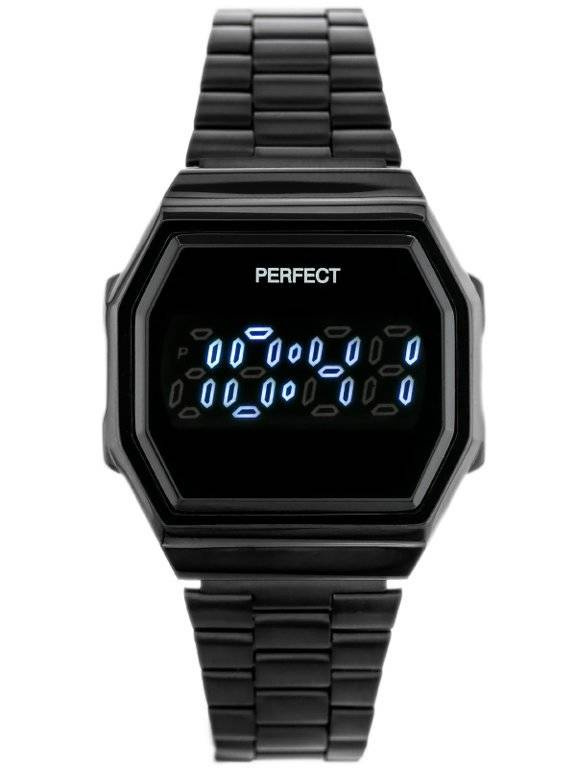 Czarny zegarek damski Perfect A8039 - zegarek LED z przodu na białym tle