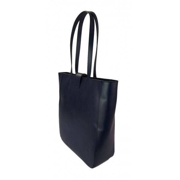 Torebka skórzana damska Vera Pelle SBKB11BS shopper bag A4 granatowa - detale i uchwyty