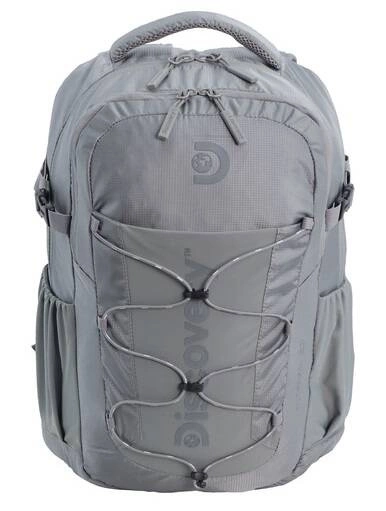 Szary plecak na laptopa z poliestru Discovery Outdoor 612 z przodu, z elastyczną linką ściągającą i uchwytem u góry