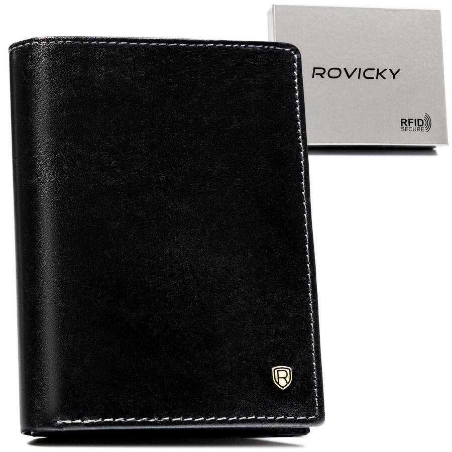 Czarny pionowy portfel Rovicky N104-RVT