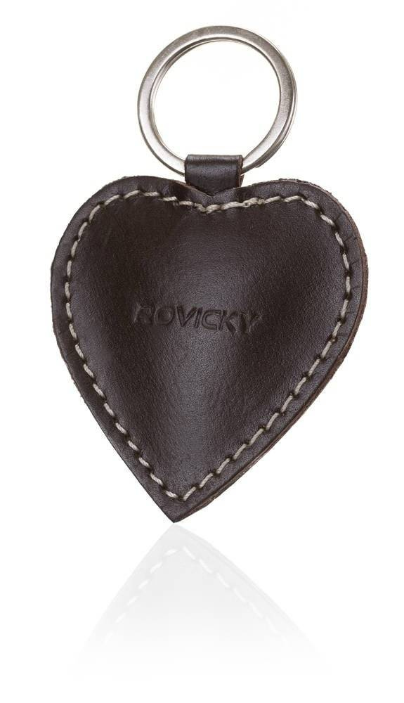 Brązowy skórzany brelok Rovicky R-HG010 w kształcie serca z kółkiem na klucze