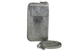 Skórzana mini listonoszka srebrna metalizowana etui na telefon - Barberini's 908/1-16
