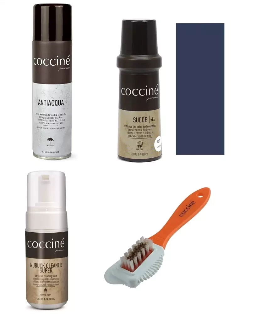 Zestaw do zamszu i nubuku Coccine granatowy - zestaw: impregnat Antiacqua, renowator Suede, pianka Nubuck Cleaner