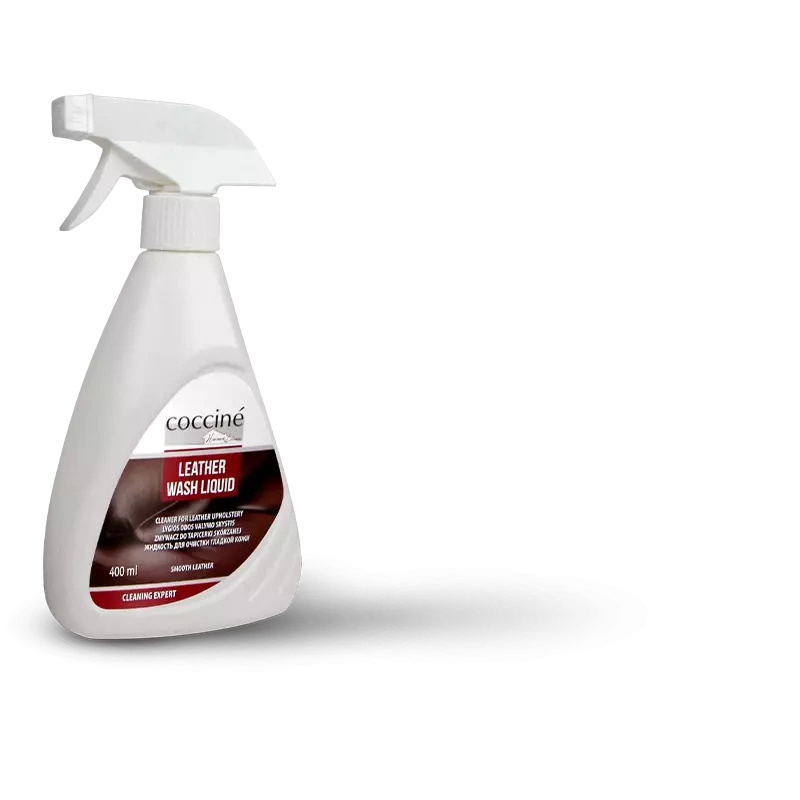 Płyn czyszczący do skór gładkich Coccine - butelka Leather Wash Liquid z rozpylaczem, ujęcie pod kątem