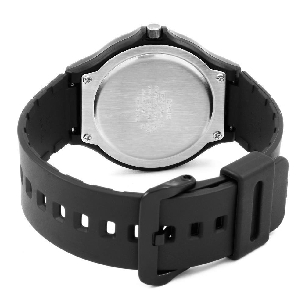 Czarny zegarek męski Casio MW-240-1B2 - tył koperty i zapięcie paska