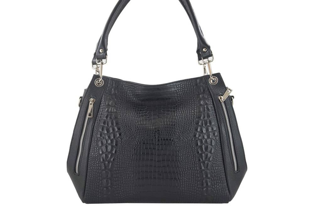 Torebka skórzana damska Barberini's 858-1 croco shopper bag A4 czarna - cecha produktu