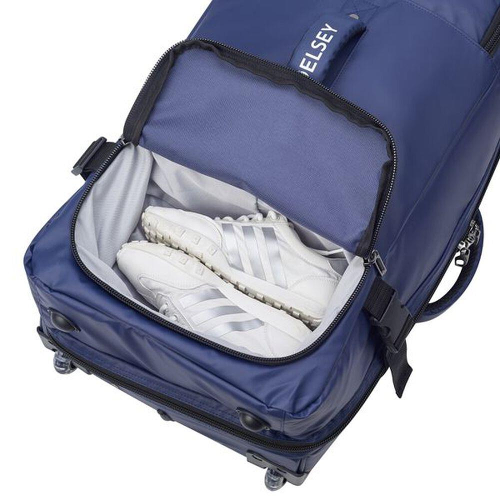 Torba podróżna materiałowa unisex Delsey Raspail na kółkach duża niebieska - system kółek i teleskopowa rączka