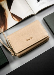 Klasyczny portfel damski ze smyczką beżowy ze skóry ekologicznej - 4U Cavaldi 2302-D8