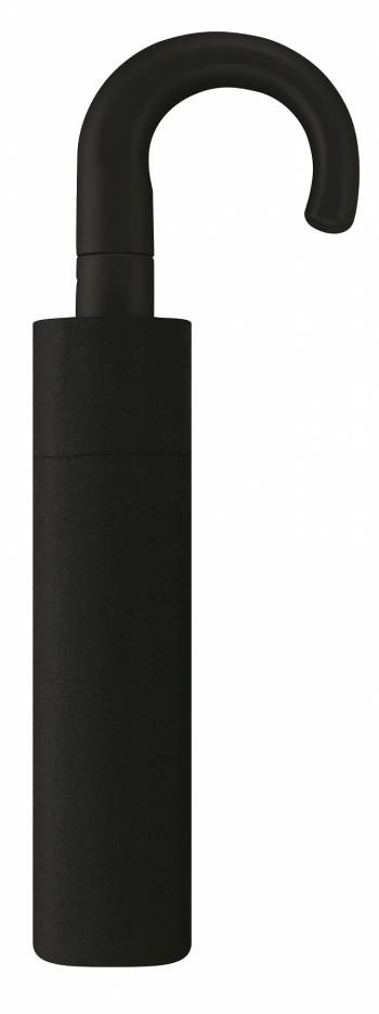 Czarny parasol Pierre Cardin 89994 złożony w pokrowcu, z zakrzywioną czarną rączką