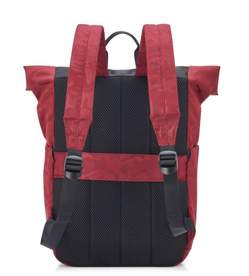 Plecak materiałowy unisex Delsey Citypak roll-top na laptopa 15,6 czerwony - widok całej sylwetki plecaka
