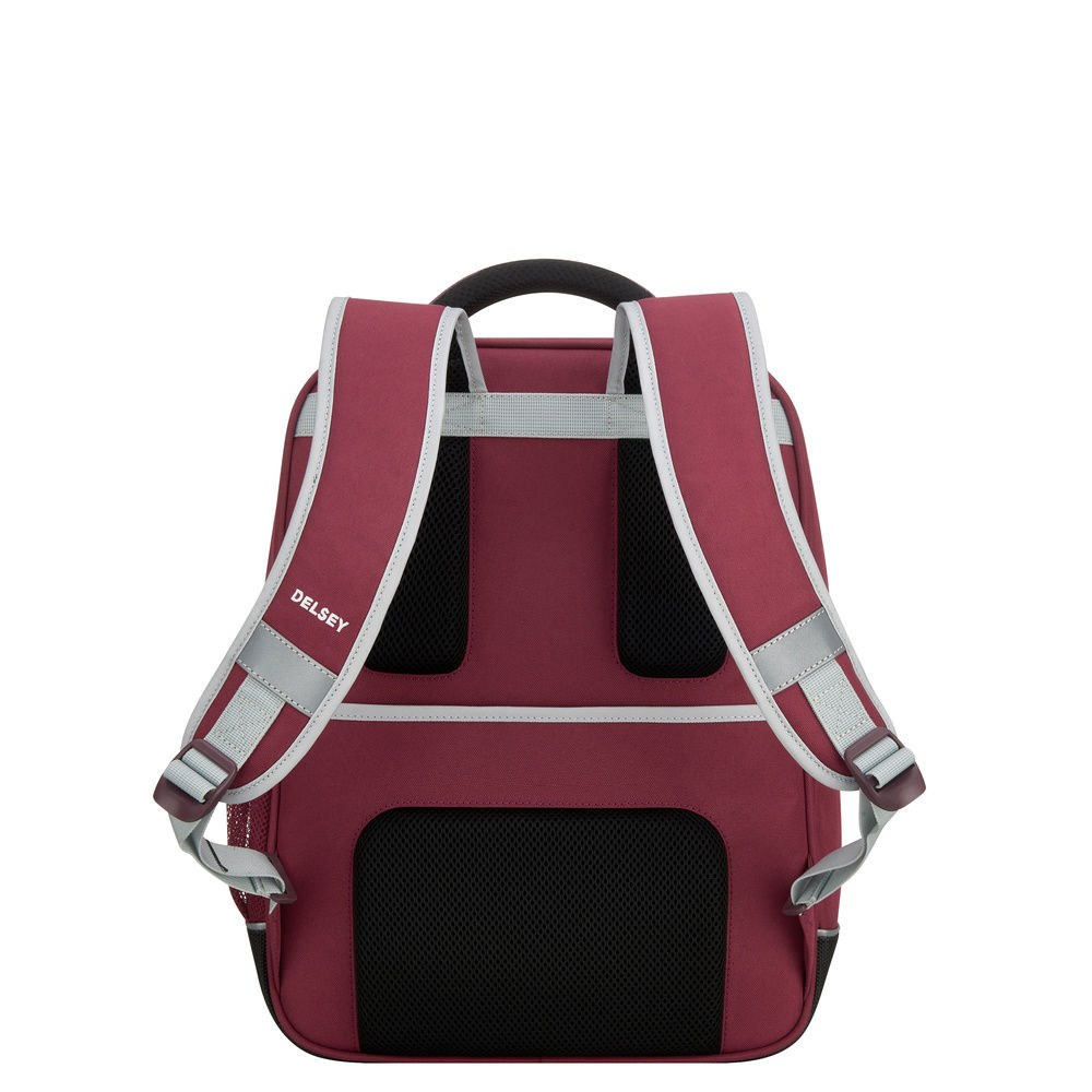 Plecak młodzieżowy z poliestru unisex Delsey Back To School szkolny bordowy - bordowy kolor i detale