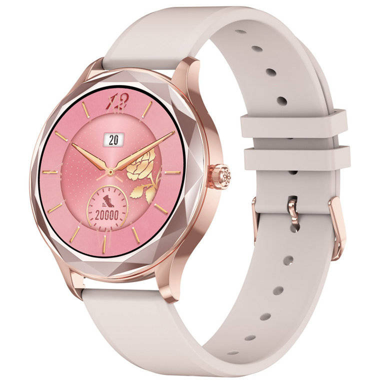 Różowy z różowym złotem smartwatch damski Pacific 27-4 - smartwatch z przodu, różowa tarcza i różowy pasek - inne ujęcie