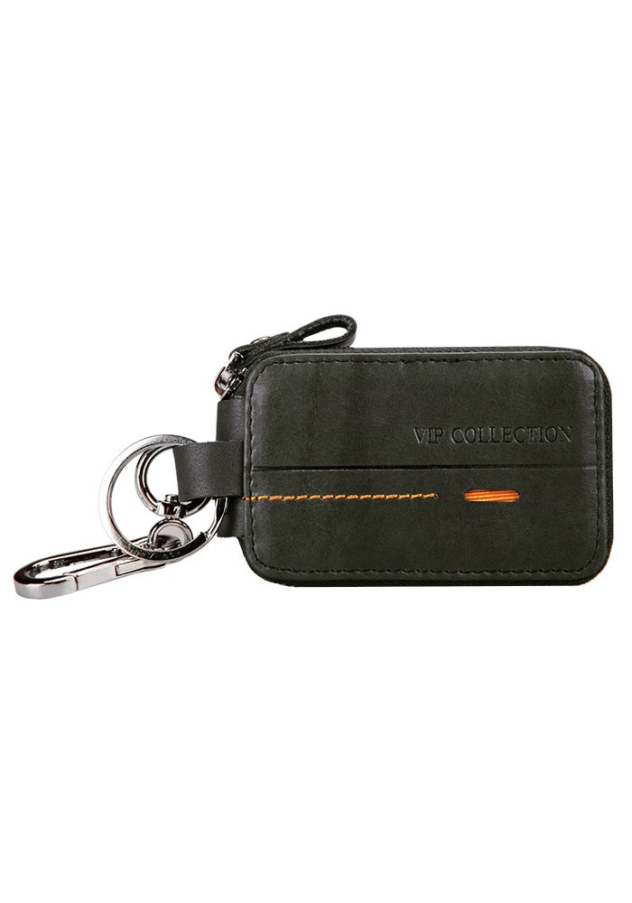 Czarne etui na klucze Vip Collection Beverly Hills 11 z karabińczykiem, kółkiem na klucze i pomarańczowym przeszyciem