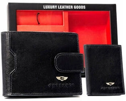 Zestaw prezentowy: skórzany czarny portfel męski, etui i brelok - Peterson SET3-N78L-VT