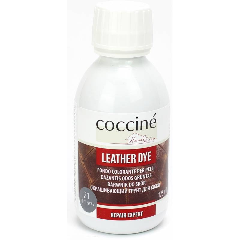 Farba koloryzujący do skóry i tekstyliów Coccine szara - butelka Leather Dye 125 ml, oznaczenie koloru nr 21 light grey