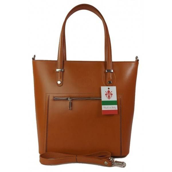 Torebka skórzana damska Vera Pelle VBZ66C shopper A4 camel brąz - widok ogólny produktu