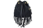 Skórzana torebka damska z frędzlami boho czarna - Barberini's 941-1