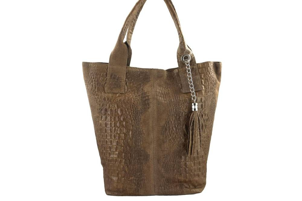 Torebka skórzana zamszowa damska Barberinis 375/7-9 shopper worek croco A4 ciemnobeżowa - cecha produktu