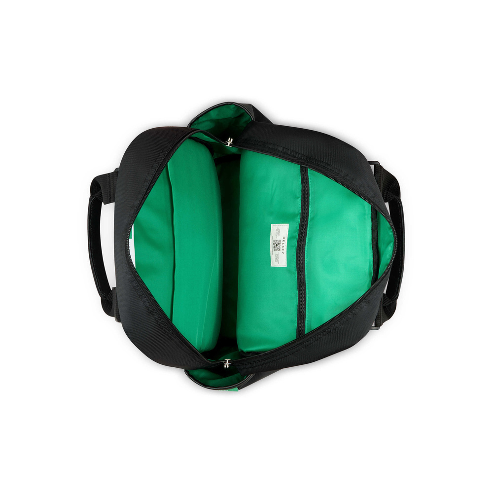 Plecak materiałowy unisex Delsey Benetton Color Block miejski na laptopa czarny - kolorystyczne detale i front