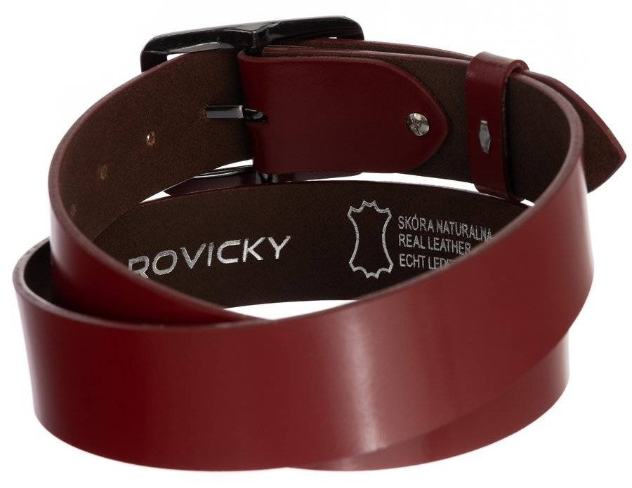 Zwinięty pasek Rovicky PRD-4-N-105 w kolorze czerwonym z tłoczeniem marki na spodzie