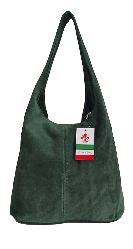 Torebka skórzana zamszowa damska Vera Pelle W356VER2 shopper bag A4 zielona - detale zamszowej skóry