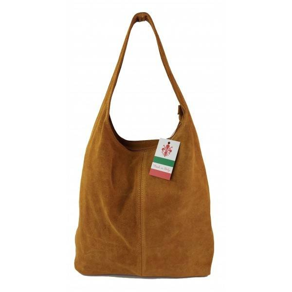 Torebka skórzana zamszowa damska Bomba W356C shopper bag A4 camel - widok ogólny produktu