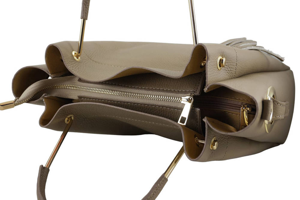 Torebka ze skóry licowej damska Barberini's 960-9 kuferek shopper A4 ciemnobeżowa - cecha produktu