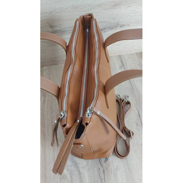 Torebka skórzana damska Vera Pelle WA554C shopper XL A4 brązowa - profil i wygodne uchwyty